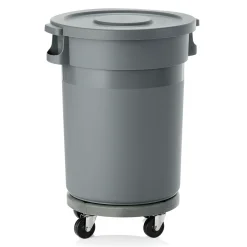 Abfallbehälter mit Transporttrolley und Flachdeckel, 80 ltr.