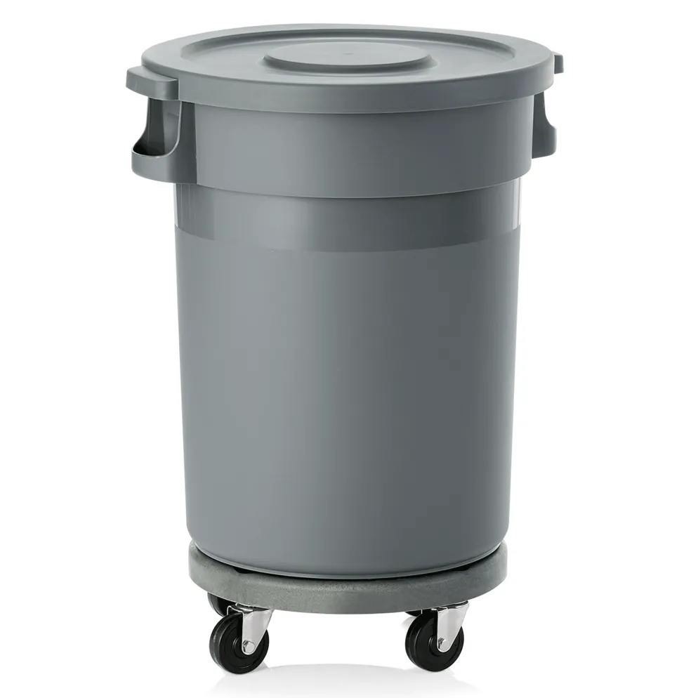 Abfallbehälter mit Transporttrolley und Flachdeckel, 80 ltr.