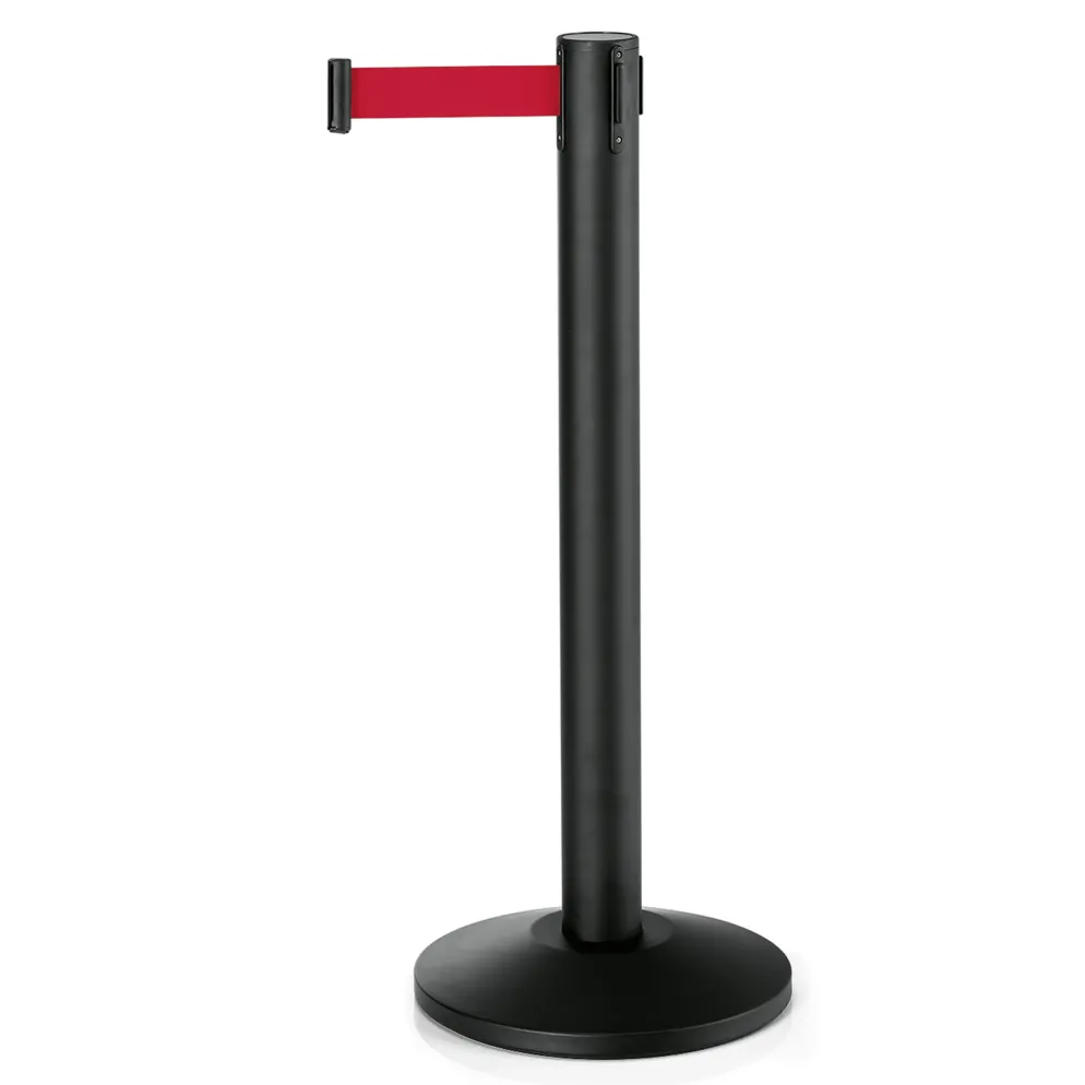 Abgrenzungspfosten Set LARGEFLEX, schwarz, 4,5 m, rotes Gurtband, Set á 2 Stück