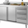 Arbeitsschrank mit Schiebetüren, Schubladen, Aufkantung B 160cm x T 60cm