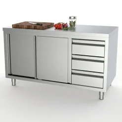 Arbeitsschrank mit Schiebetüren, Schubladen Rechts 1600x700x850mm