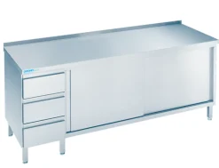 Arbeitsschrank mit Schiebetüren und Schubladen Links, 1400x700x850/900mm