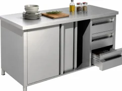 Arbeitsschrank mit Schiebetüren und Schubladen B 200cm x T 70cm