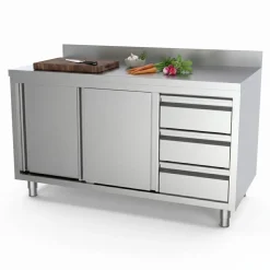 Arbeitsschrank mit Schiebetüren, Schubladen Rechts mit Aufkantung 2000x700x850mm