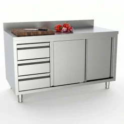 Arbeitsschrank mit Schiebetüren, Schubladen Links, Aufkantung 2000x700x850mm