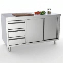 Arbeitsschrank mit Schiebetüren, Schubladen Links 1600x700x850mm