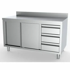 Arbeitsschrank mit Schiebetüren, Schubladen Rechts mit Aufkantung 1800x700x850mm
