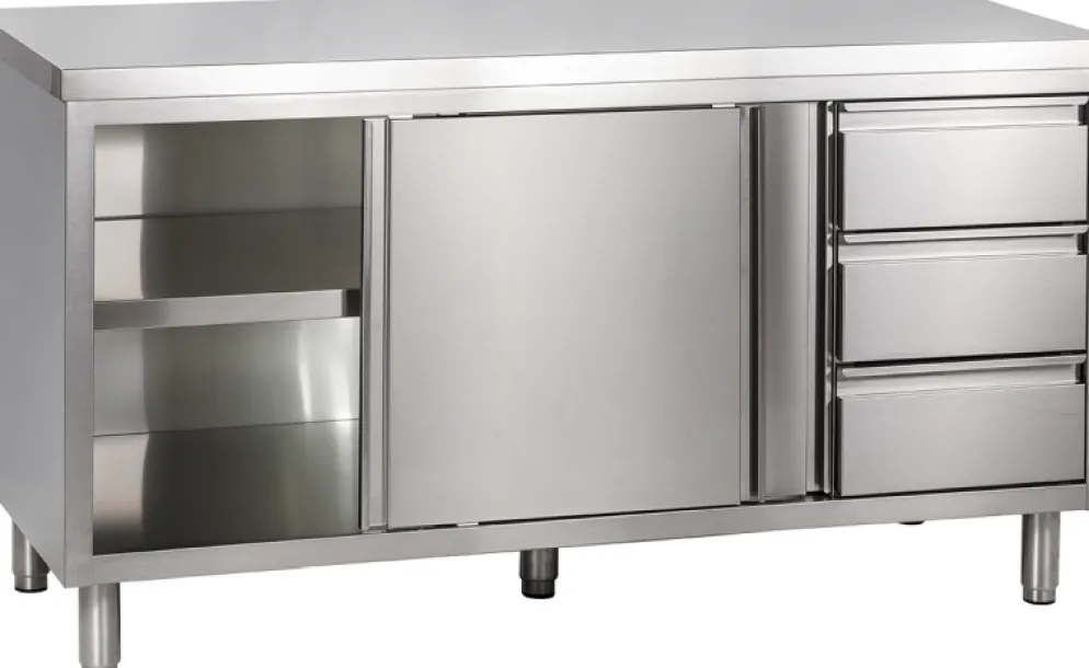 Arbeitsschrank mit Schiebetüren und Schubladen B 160cm x T 60cm