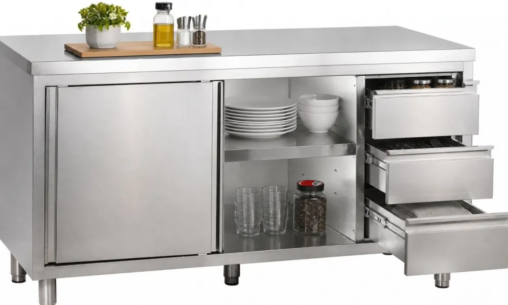 Arbeitsschrank mit Schiebetüren und Schubladen B 160cm x T 60cm