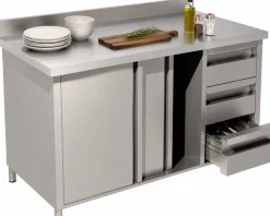 Arbeitsschrank mit Schiebetüren, Schubladen und Aufkantung B 200cm x T 60cm