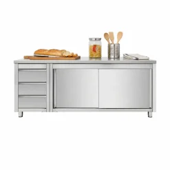 Arbeitsschrank mit Schubladenblock links, Schiebetüren, Breite 1600 mm