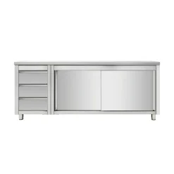 Arbeitsschrank mit Schubladenblock links, Schiebetüren, Breit 2000 mm