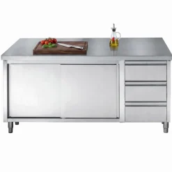 Arbeitstisch 700 mm mit Schiebetüren, Schubladen, Breite 1800mm