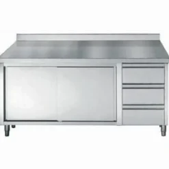 Arbeitstisch 700 mm mit Schiebetüren, Schubladen, Aufkantung, Breite 2000mm