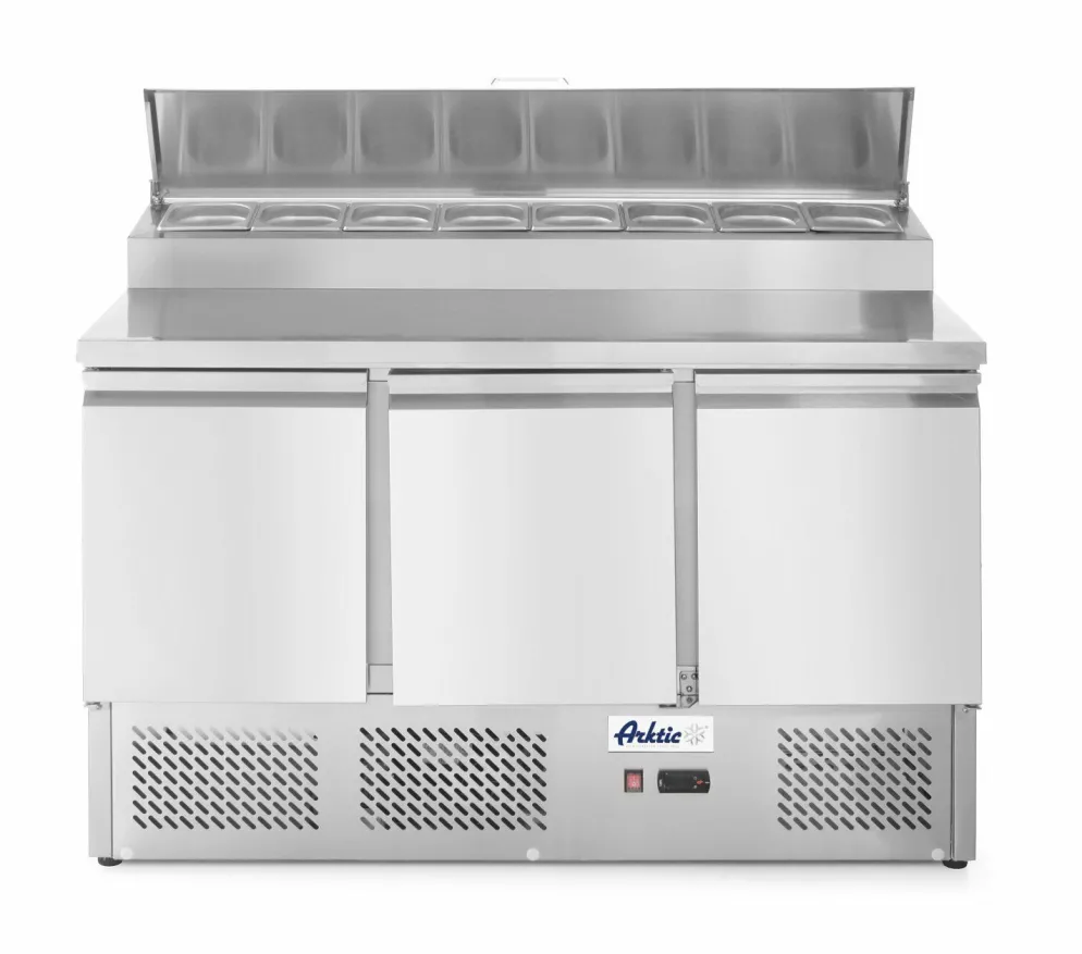 ARKTIC Kühltisch 3 Türen mit Kühlvitrine 380L, Breite 1365mm