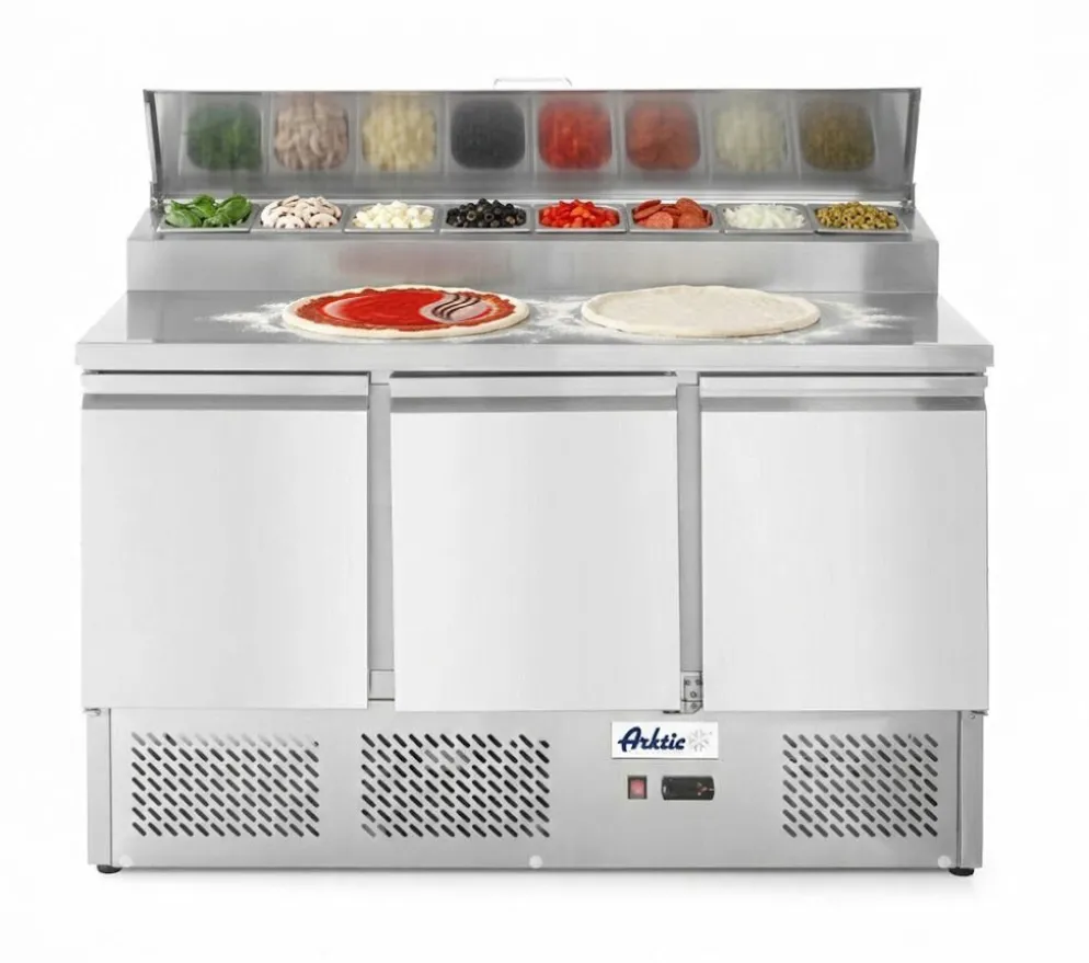 ARKTIC Kühltisch 3 Türen mit Kühlvitrine 380L, Breite 1365mm