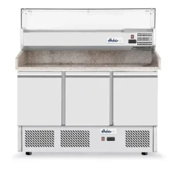 Arktic Pizzatisch 3-türig mit Aufsatzkühlvitrine, Granitarbeitsplatte, 1400mm