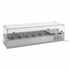 Aufsatzvitrine für 6x 1/4 GN-Behälter, Edelstahl, statische Kühlung