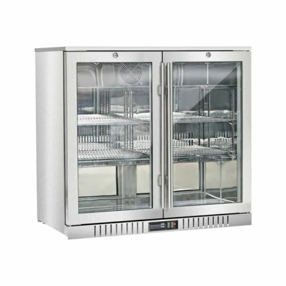Bar Display Cooler Edelstahl 2 Flügeltüren, 198 Liter, 900 mm