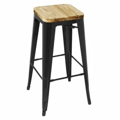 Barhocker Holli Bistro-BL schwarz, Stahl mit Eschenholz, 43x43x77cm