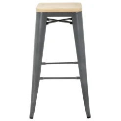 Barhocker Holli Bistro-G grau, Stahl mit Holzsitz, 43x43x77cm