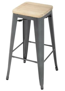 Barhocker Holli Bistro-G grau, Stahl mit Holzsitz, 43x43x77cm