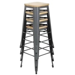 Barhocker Holli Bistro-G grau, Stahl mit Holzsitz, 43x43x77cm