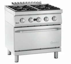 Bartscher 4 Flammen Gasherd GB21 mit Gasbackofen 2/1 GN, Breite 800mm, Tiefe 700mm