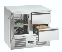 Bartscher Mini-Kühltisch 900T1S2, 260 Liter, 1/1GN Tür, 2 Schubladen