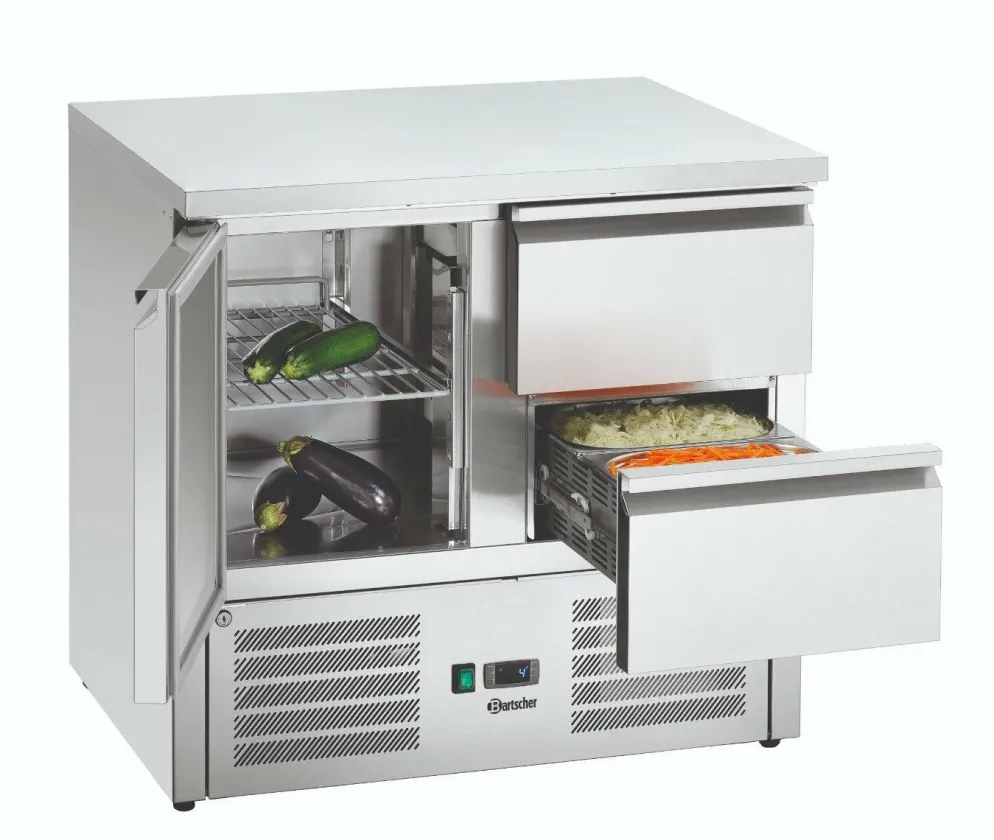 Bartscher Mini-Kühltisch 900T1S2, 260 Liter, 1/1GN Tür, 2 Schubladen