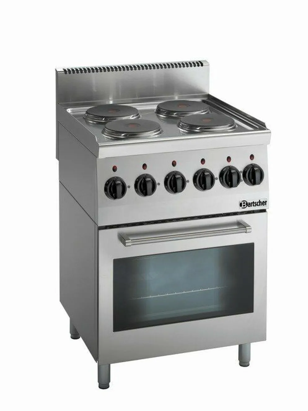 Bartscher 4 Platten Elektroherd mit Backofen, Breite 600mm, Tiefe 600mm, 10.2 kW, 400V