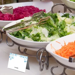 Buffet-Tischaufsteller Blau mit Logo und beschriftbar (250 Stk)