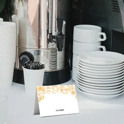 Buffet-Tischaufsteller Gelb mit Logo und beschriftbar (250 Stk)