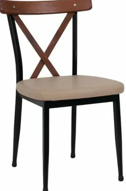 Cafe Stuhl Charlie G200, Gestell schwarz, Sitz Beige, Rücken braun
