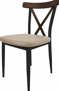 Cafe Stuhl Charlie G200, Gestell schwarz, Sitz Beige, Rücken braun