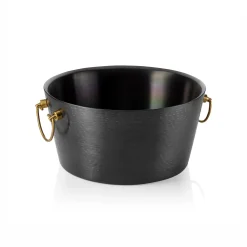 Champagnerkühler, mit Messinggriffen, Ø 34 cm, Höhe 17 cm, schwarz, doppelwandig, gehäm. Oberfläche