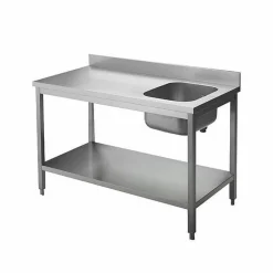 Chef-Tisch mit Aufkantung 140 cm – 1 Becken rechts, CNS Edelstahl