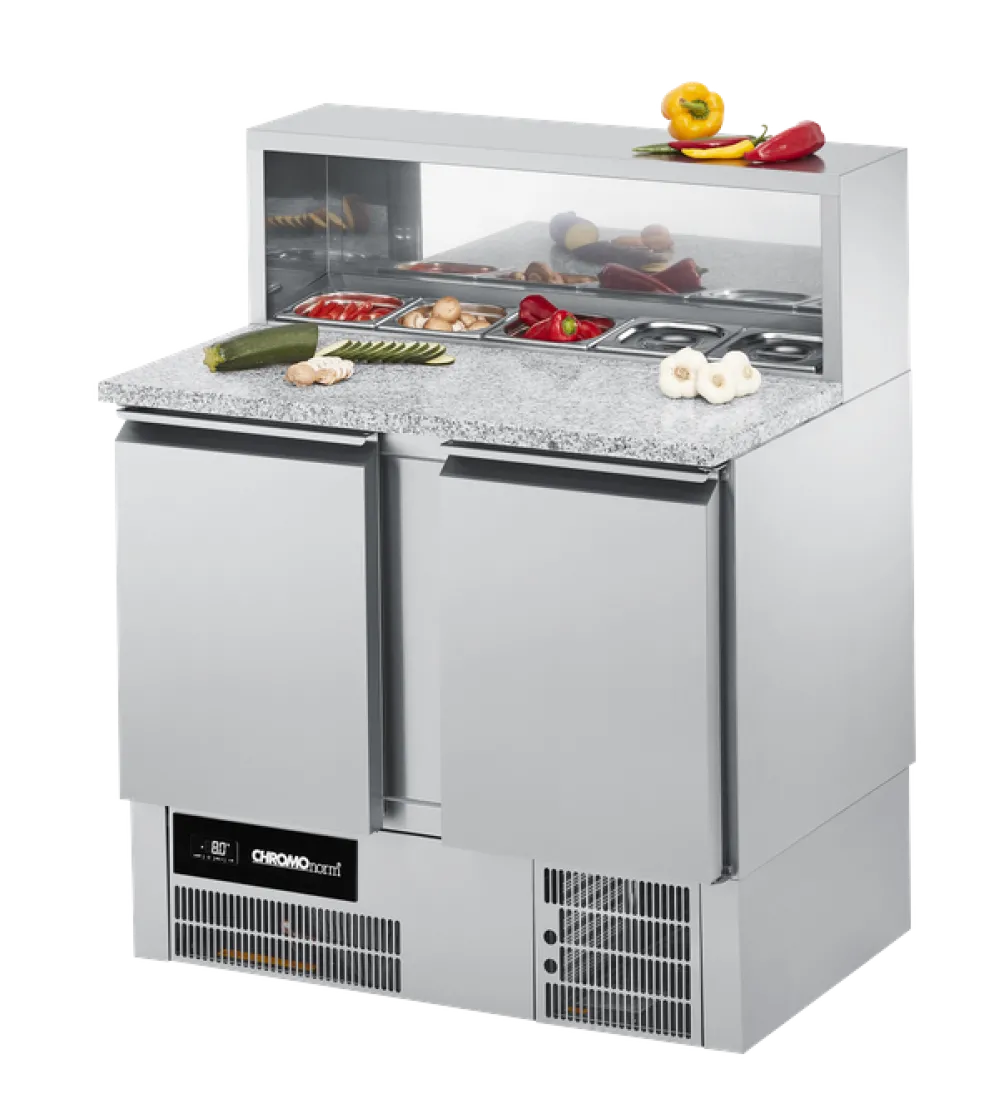 CHROMOnorn Belegstation / Pizzakühltisch BR795, GN 1/1, 2 Türen