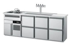 CHROMOnorn Getränketheke, 2 Becken links, 6 Schubladen, mit Abdeckung 2500x700x980mm