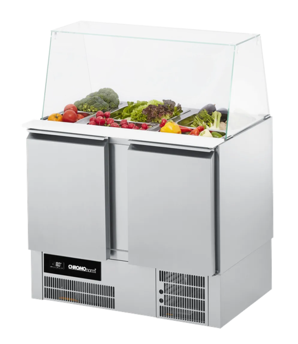 CHROMOnorn Saladette BR795, GN 1/1, Glasaufsatz, 2 Türen, Breite 950mm