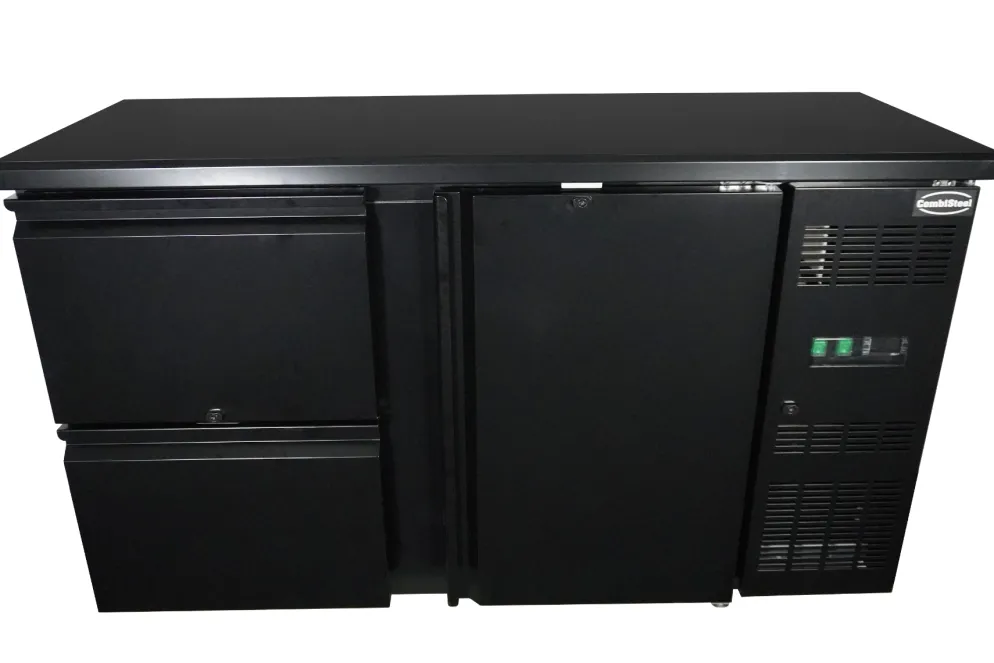 Combisteel Barkühler Schwarz 350L mit 1 Tür, 2 Schubladen