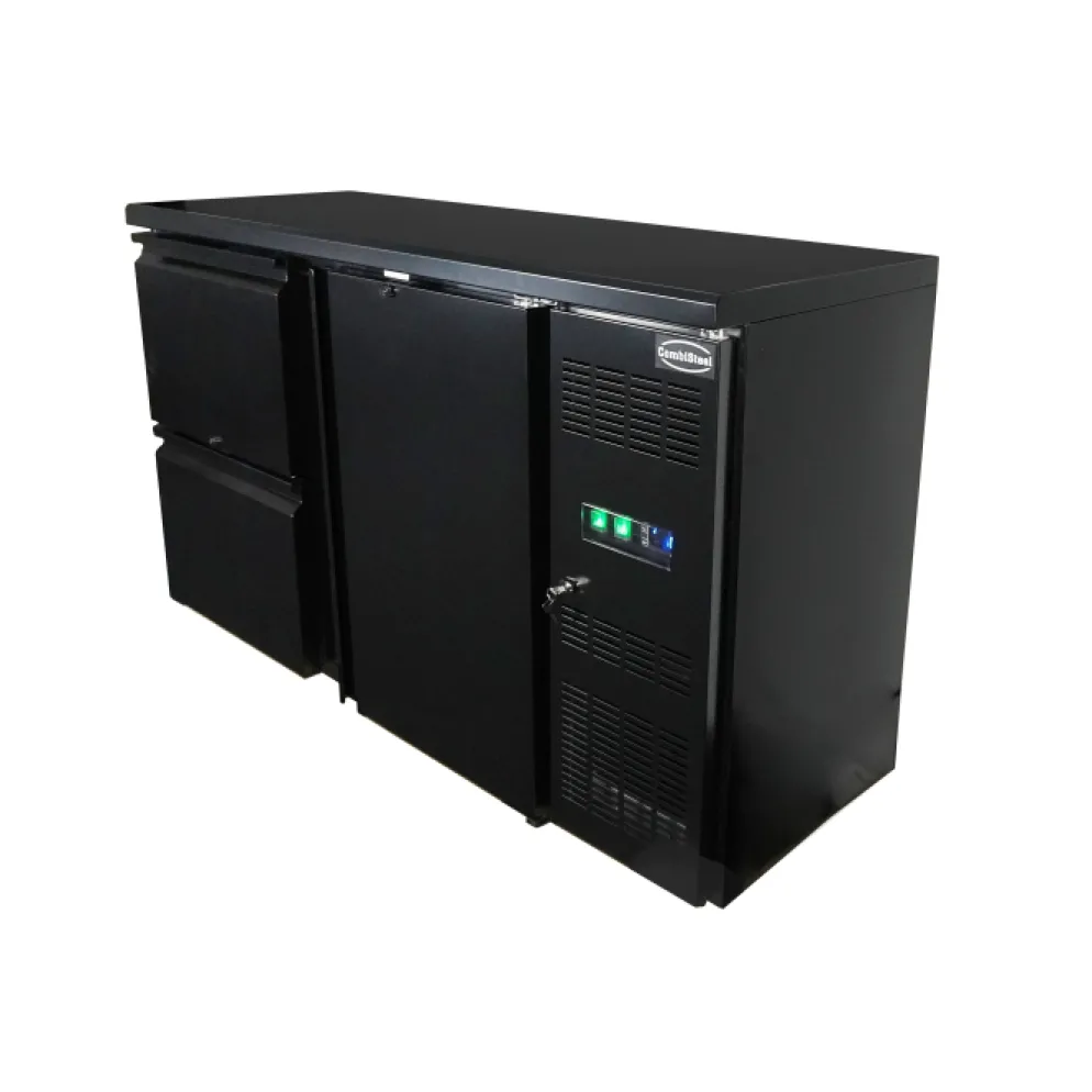 Combisteel Barkühler Schwarz 350L mit 1 Tür, 2 Schubladen