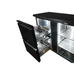 Combisteel Barkühler Schwarz 698L mit 3 Türen, 2 Schubladen