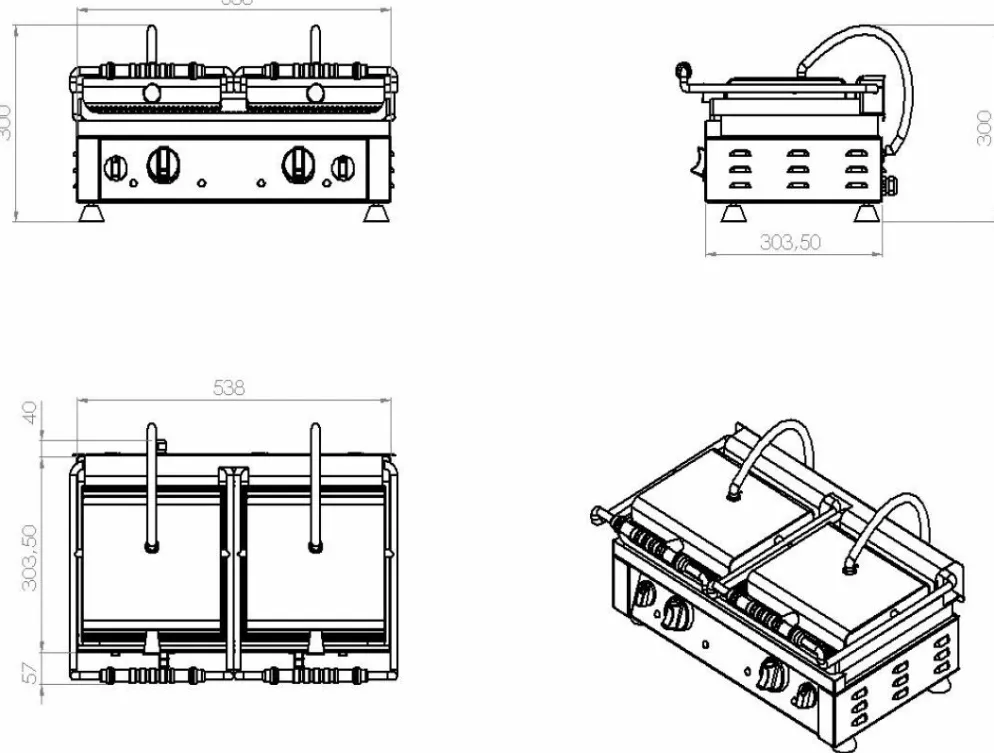Combisteel Elektro Kontaktgrill doppelt glatt/gerillt 560 mm