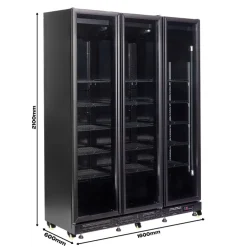 Combisteel Kühlschrank 3 Glastüren Schwarz NAP1200 HT mit Türheizung