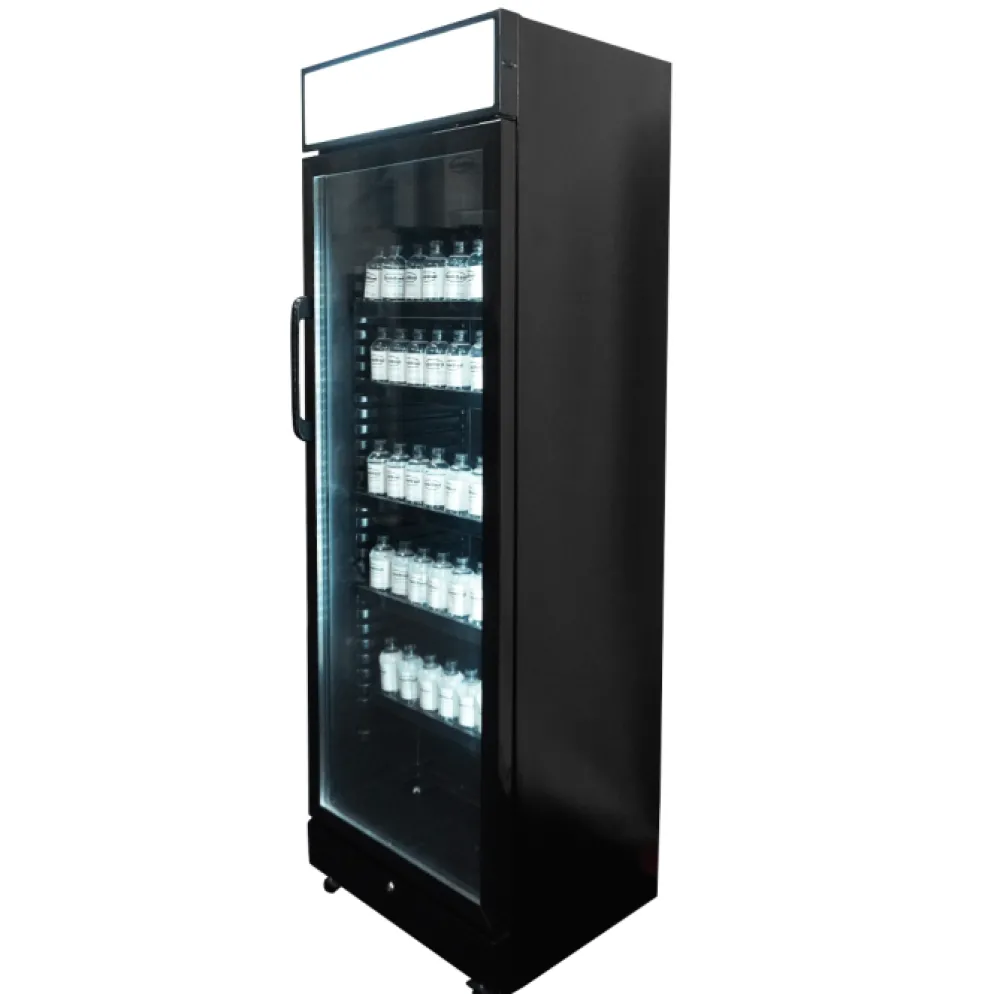Combisteel Kühlschrank 1 Glastür Schwarz mit Leuchtkasten SVE450 BLC 650 mm