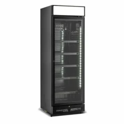 Combisteel Kühlschrank 1 Glastür Schwarz mit Leuchtkasten SVE450 BLC 650 mm