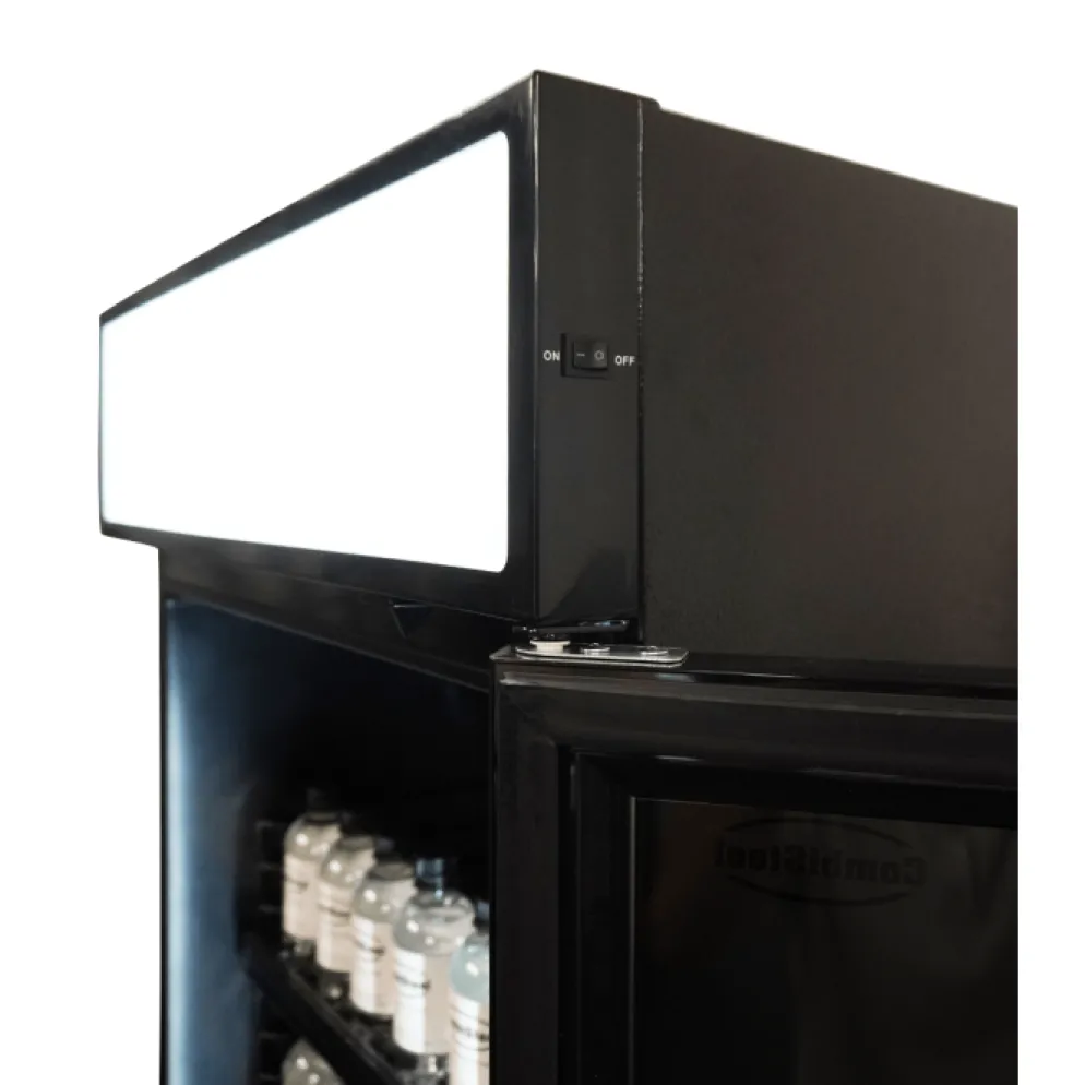 Combisteel Kühlschrank 1 Glastür Schwarz mit Leuchtkasten SVE450 BLC 650 mm