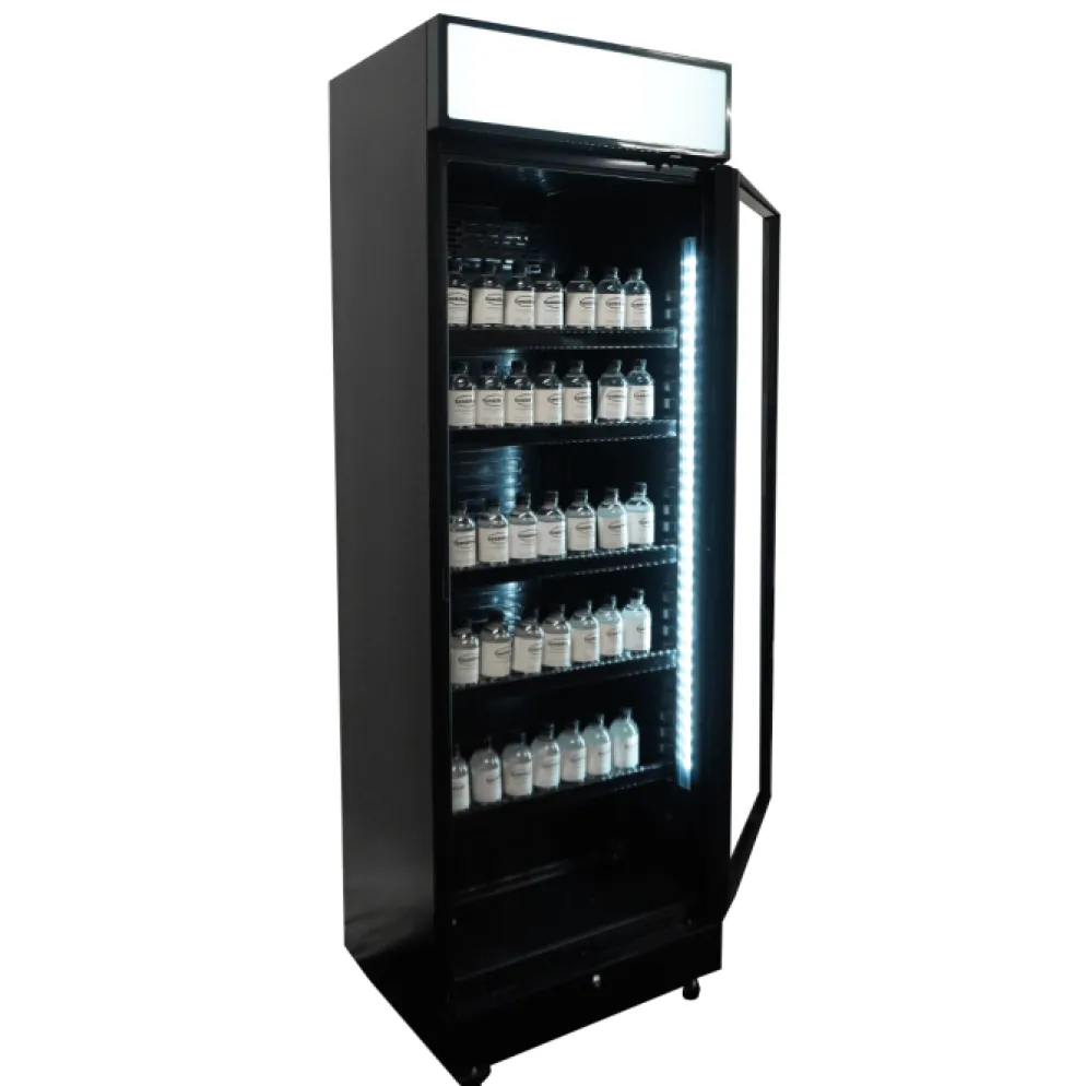 Combisteel Kühlschrank 1 Glastür Schwarz mit Leuchtkasten SVE450 BLC 650 mm