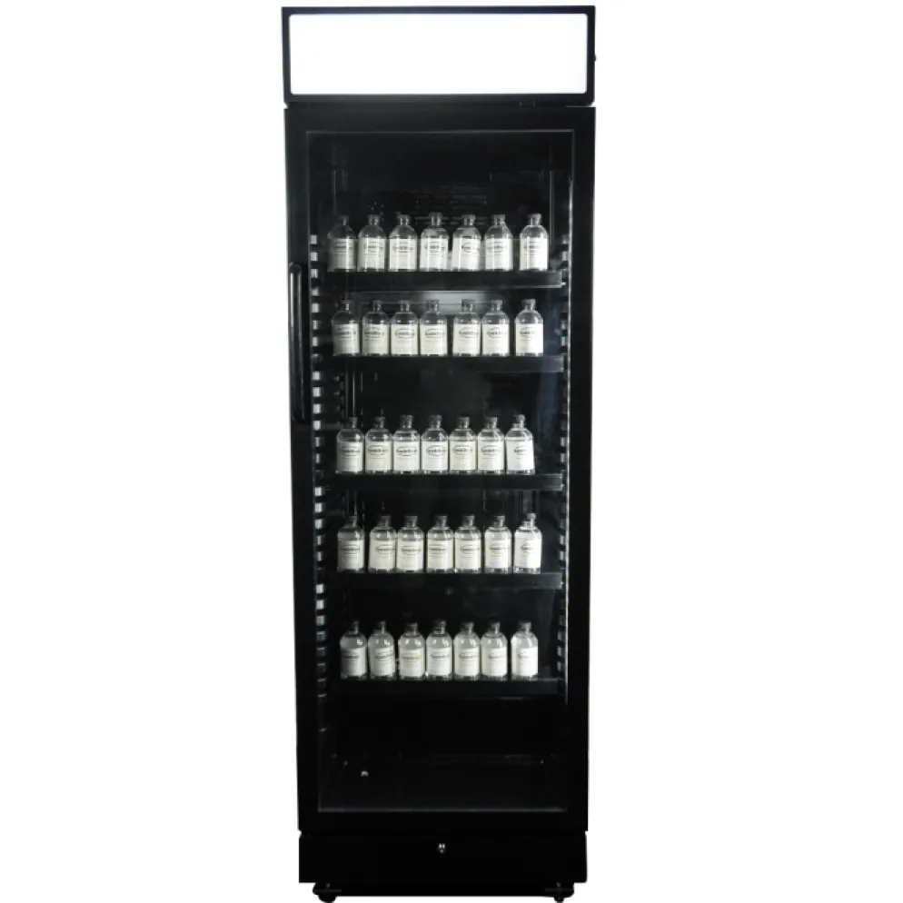Combisteel Kühlschrank 1 Glastür Schwarz mit Leuchtkasten SVE450 BLC 650 mm